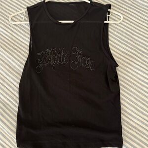 white fox mesh tank with glitter letters